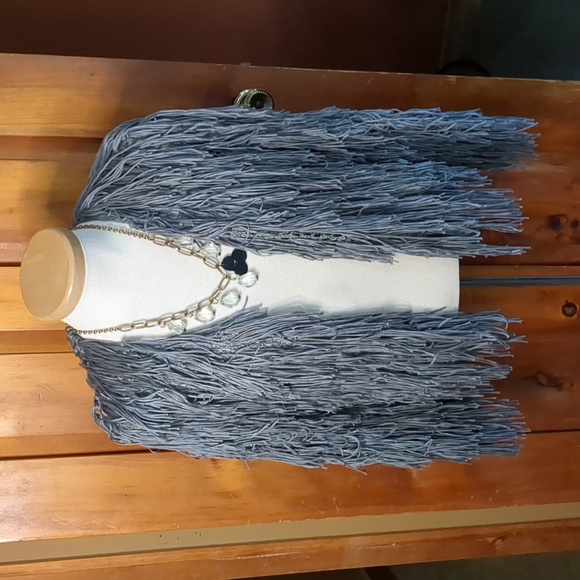 Forever 21 Sweaters - Fringe long sleeve crochet steel gray cardigan sweater long sleeve open front